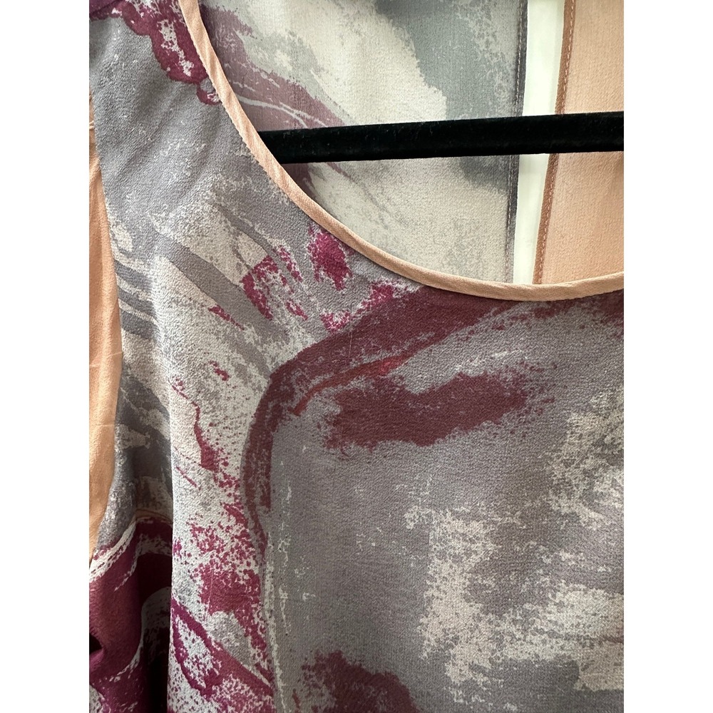 Tibi New York Silk Dress Size 8 Abstract Art Sheer Sleeve Lined Boho Blouson - Picture 8 of 16